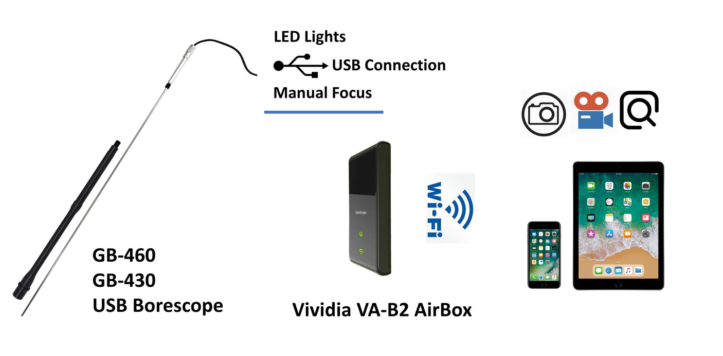 Vividia GB-460 USB Digital Manual Focus Gun Barrel Borescope with 4mm (0.158") Diameter and 24" (60 cm) Long Insertion Tube