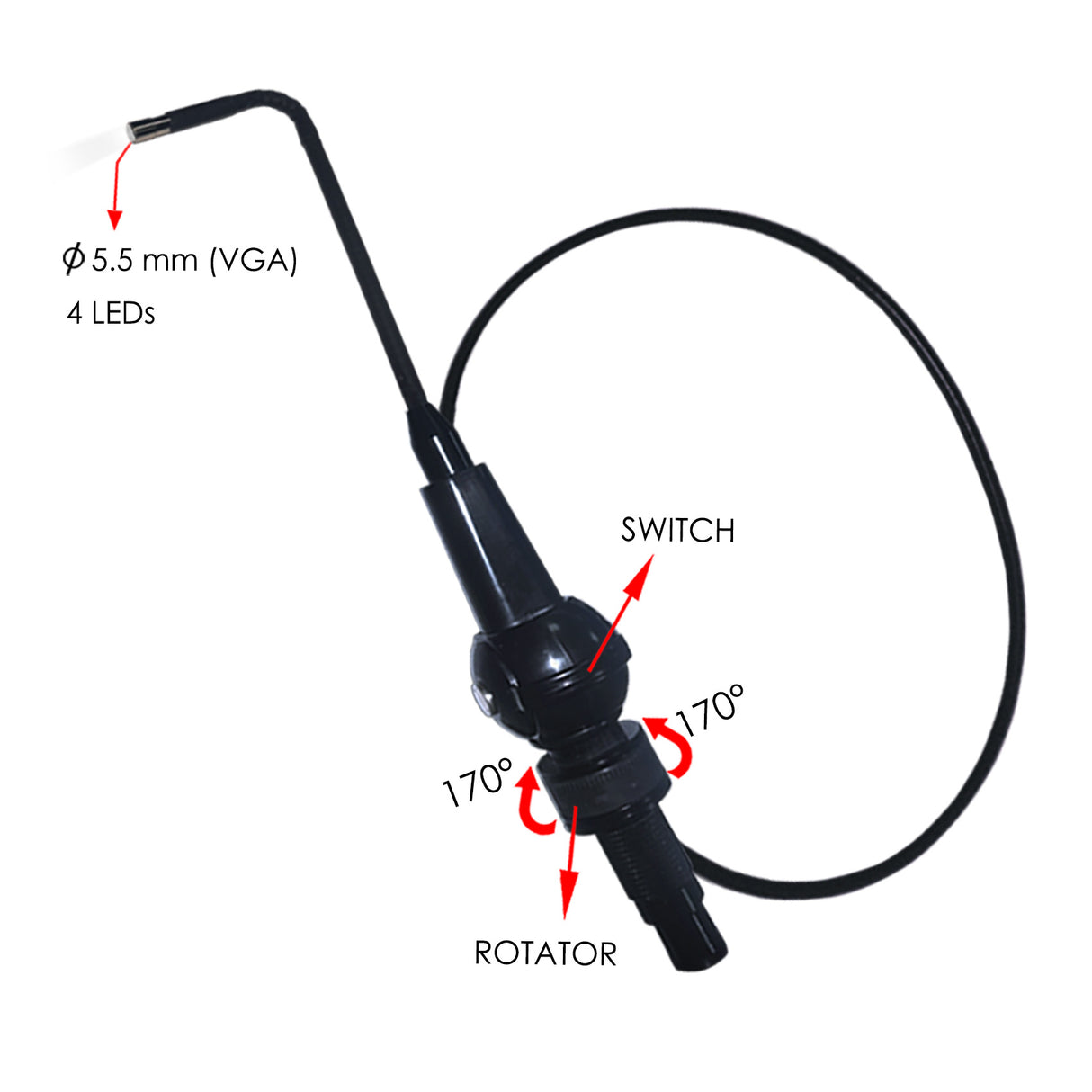 Vividia VA-350 High Performance Video Borescope System with Articulating 5.5mm Diameter Probe and Wireless 3.5" LCD Monitor