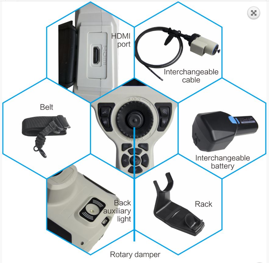 Vividia GP-2-2410 Video 2-Way Articulating Borescope with 2.4mm Diameter Probe and 5" LCD Monitor