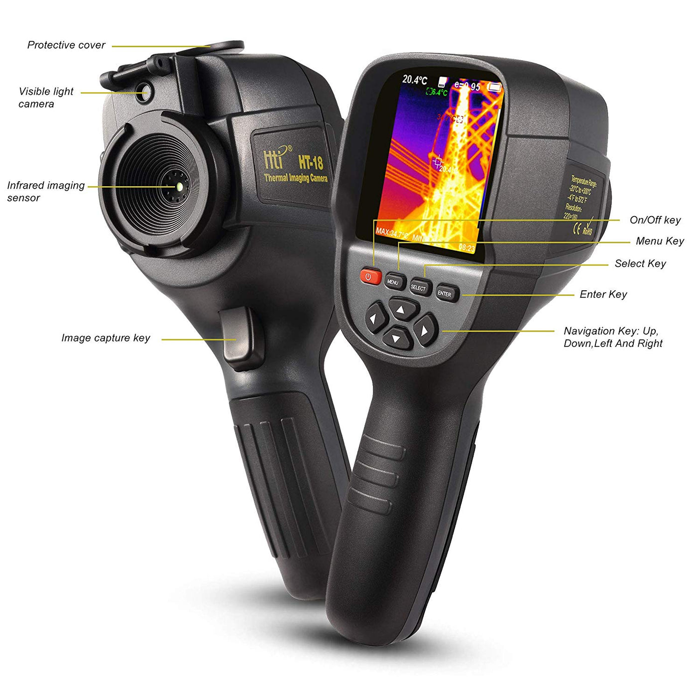 Vividia HT-18 IR Infrared Thermal Imaging Camera Resolution 220x160 with 3.2" Color Display Screen Temperature Range -4~572°F