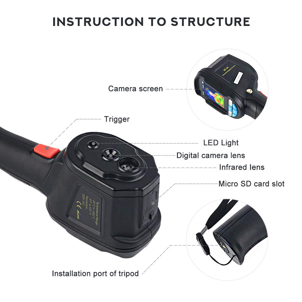 Vividia HT-04 Portable Handheld Infrared Thermal Imager Camera with 220x160 Thermal Resolution and Mini SD Storage and 2.8" LCD Display