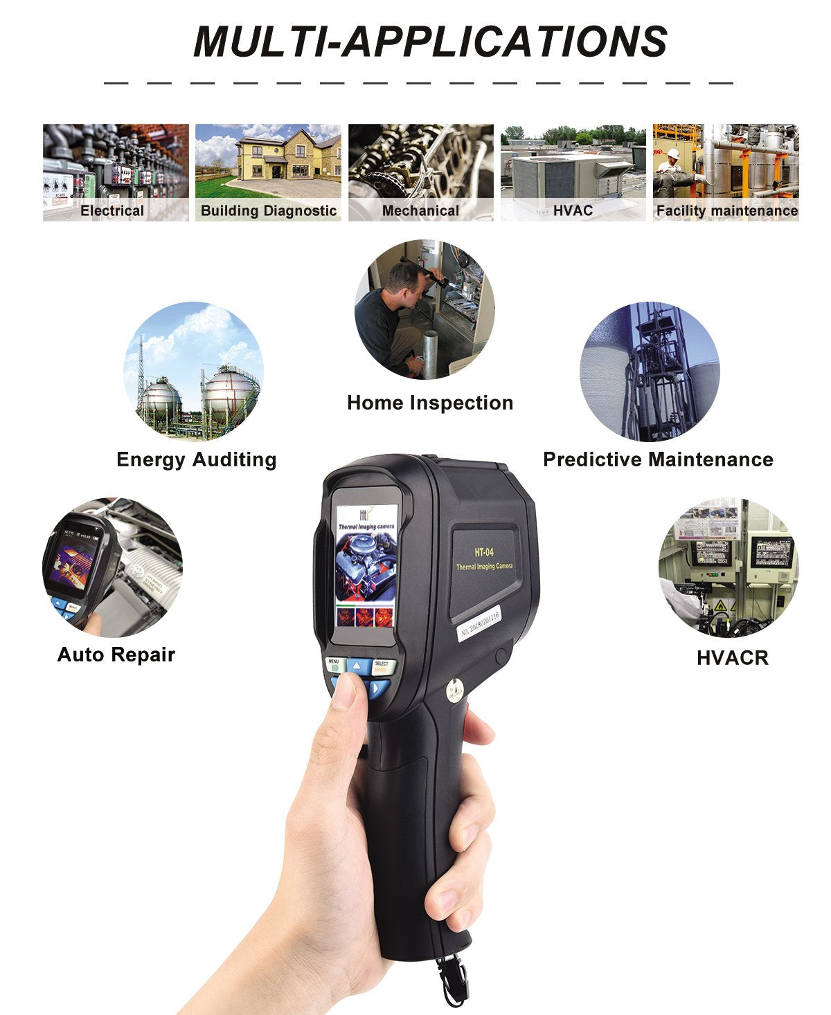 Vividia HT-04D Portable Handheld Infrared Thermal Imager Camera with 160x120 Thermal Resolution Temperature Range -4F to 842F and Mini SD Storage and 2.8" LCD Display