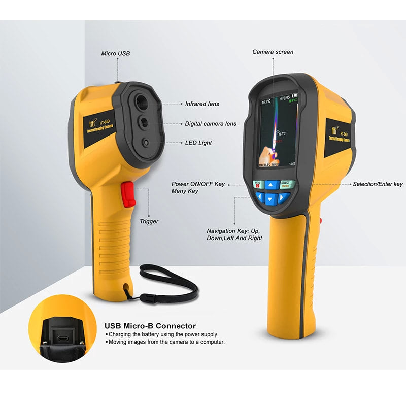 Vividia HT-04D Portable Handheld Infrared Thermal Imager Camera with 160x120 Thermal Resolution Temperature Range -4F to 842F and Mini SD Storage and 2.8" LCD Display