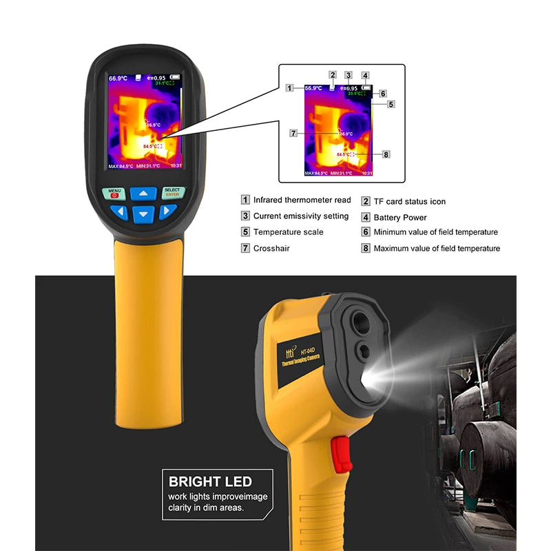 Vividia HT-04D Portable Handheld Infrared Thermal Imager Camera with 160x120 Thermal Resolution Temperature Range -4F to 842F and Mini SD Storage and 2.8" LCD Display