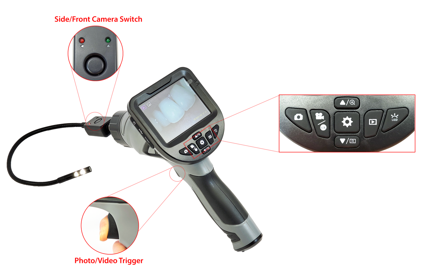 Vividia BD-8530 Dual Camera Borescope with 8.5mm Diameter 30cm Long Probe  and 3.5" LCD Wireless Monitor