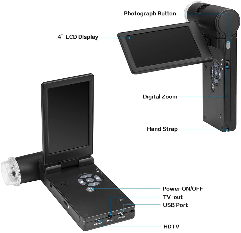 Vividia UM049 LCD 4 Inch Handheld Portable Digital Microscope with 300x Magnification