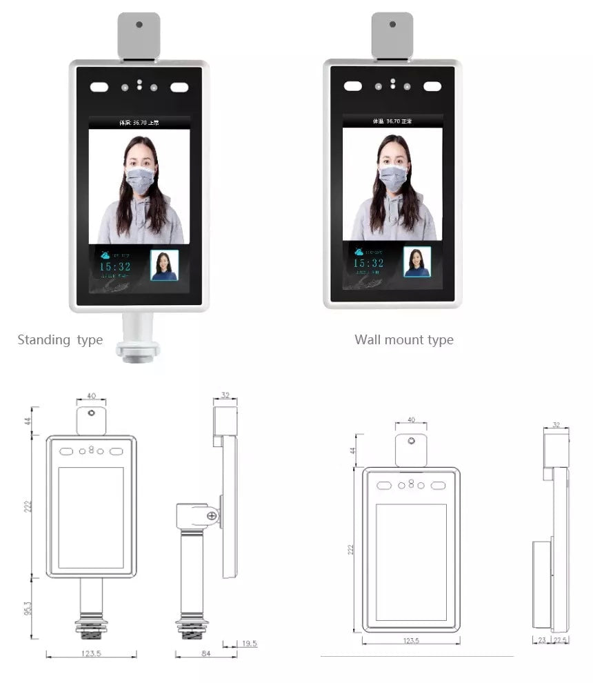 Vividia KT08 Body Temperature Fever Detection Face Recognition Camera System 30°C - 45°C (86°F - 113°F) with 8 Inch IPS Display