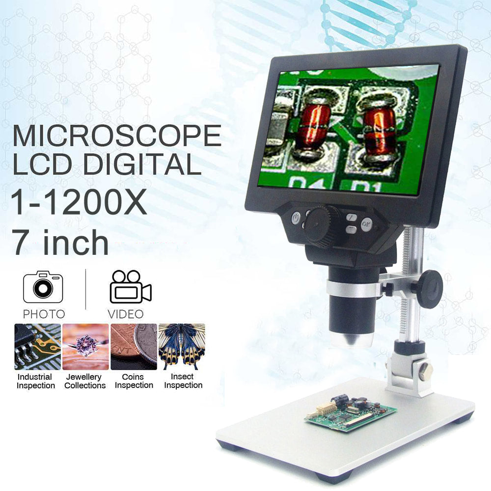 Vividia G-1200 LCD/USB Digital Manual Focus Microscope with 7" LCD Screen 12MP Resolution 300x Magnification