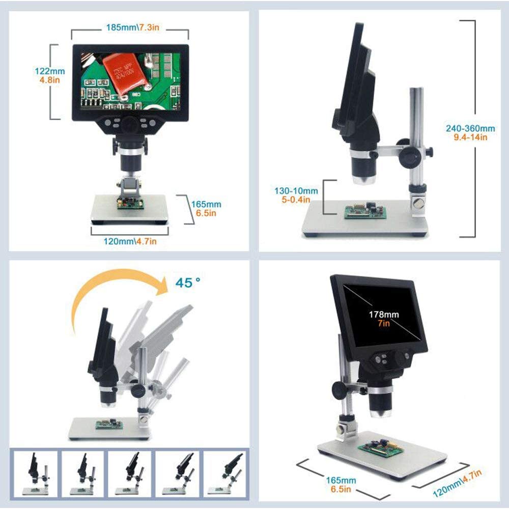 Vividia G-1200 LCD/USB Digital Manual Focus Microscope with 7" LCD Screen 12MP Resolution 300x Magnification