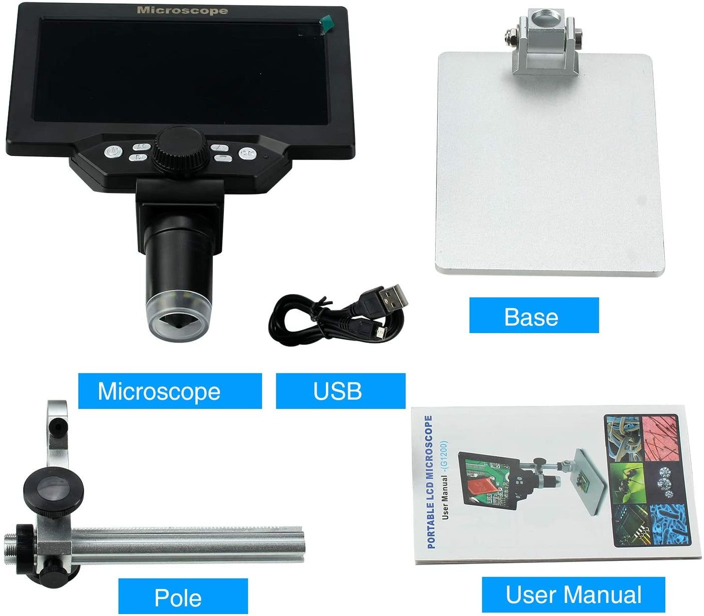 Vividia G-1200 LCD/USB Digital Manual Focus Microscope with 7" LCD Screen 12MP Resolution 300x Magnification