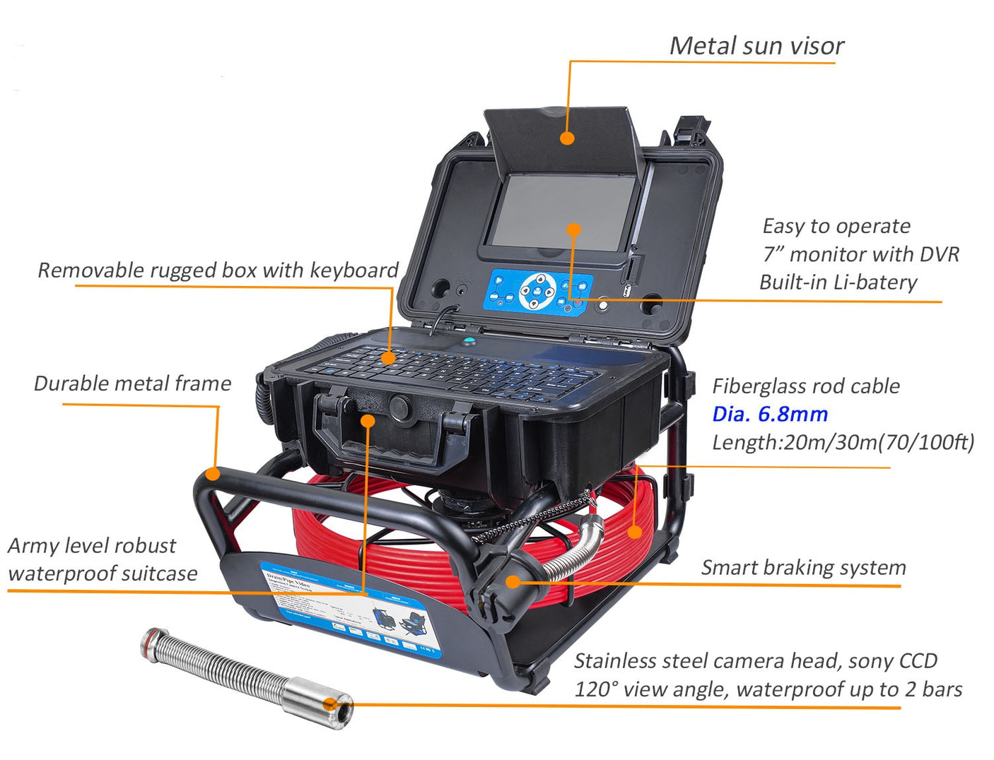 Vividia VS-749B All-in-One 40m Pipe Inspection Camera