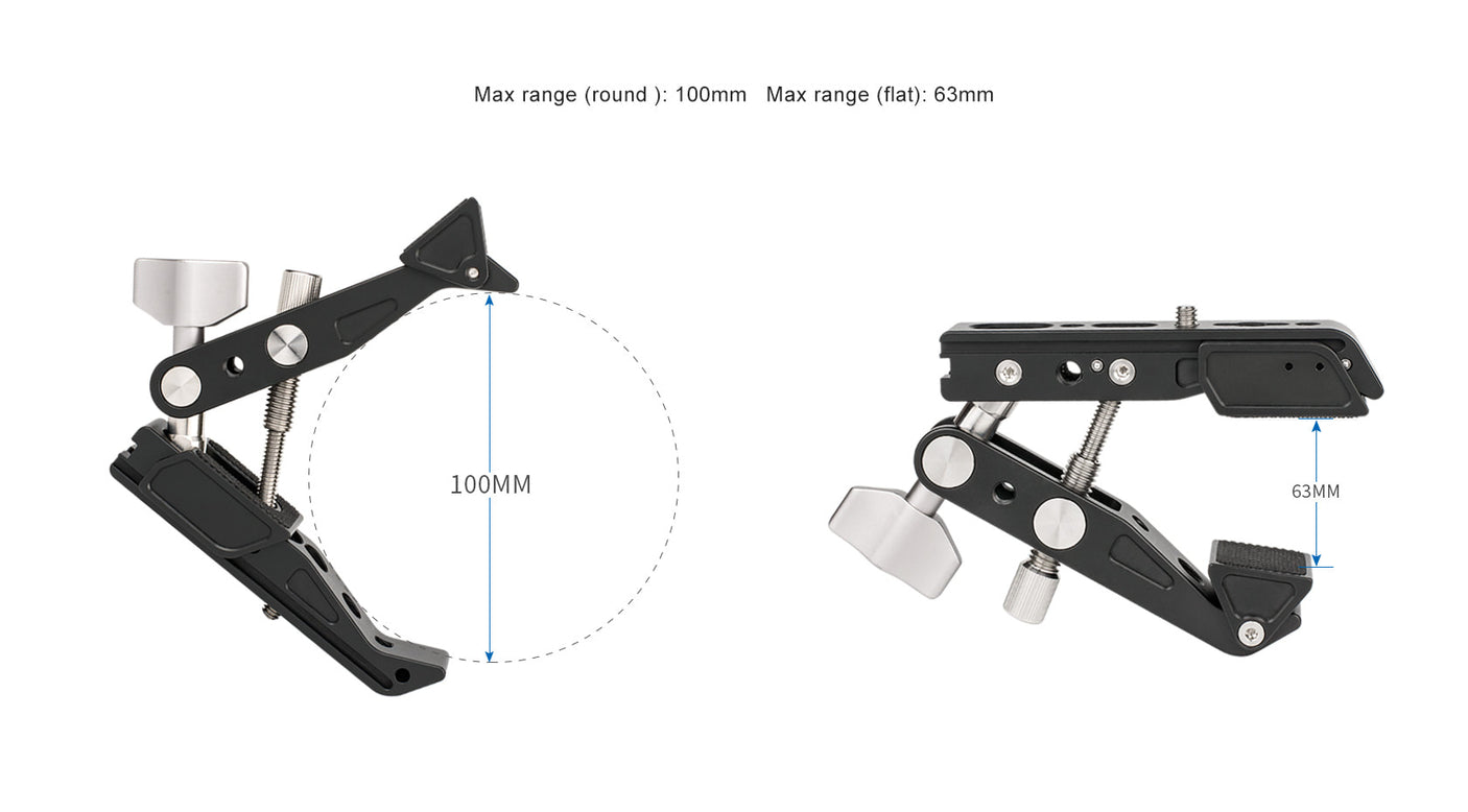 Vividia C-90 Heavy Duty Clamp Mount Photography Bracket Aluminum Alloy with 1/4 Inch Screw 1/4 & 3/8 Inch Thread for Video Monitor LED Light Microphone DSLR Camera