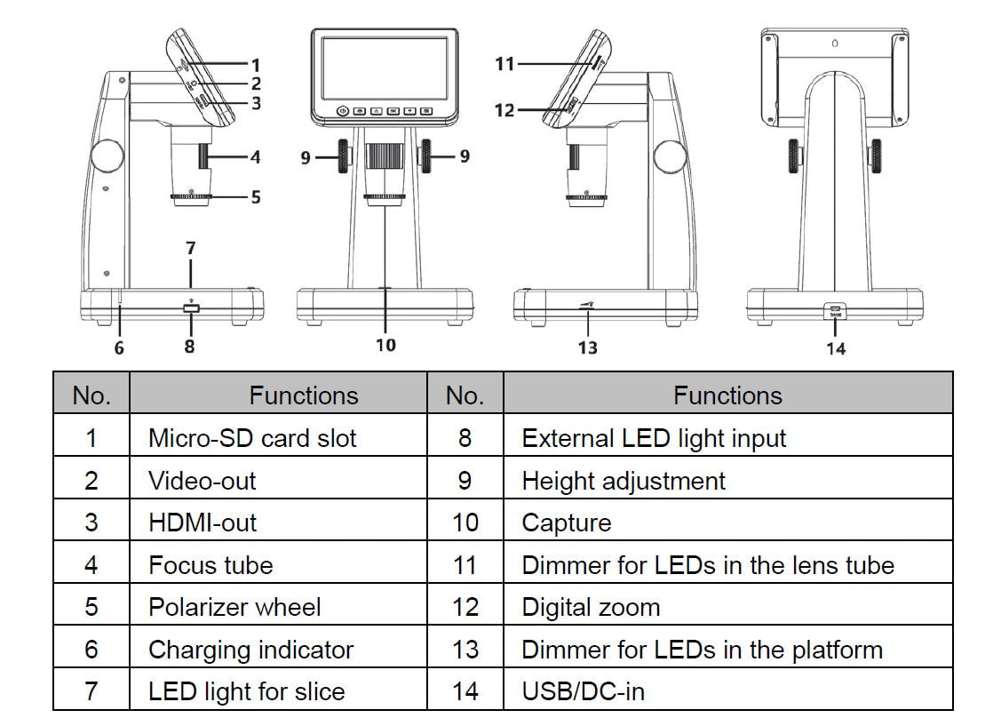 Vividia LM-058 Stand-Alone Tabletop 5-inch LCD Digital Microscope with 500x Magnification and 12MP Resolution with Built-In Polarizer