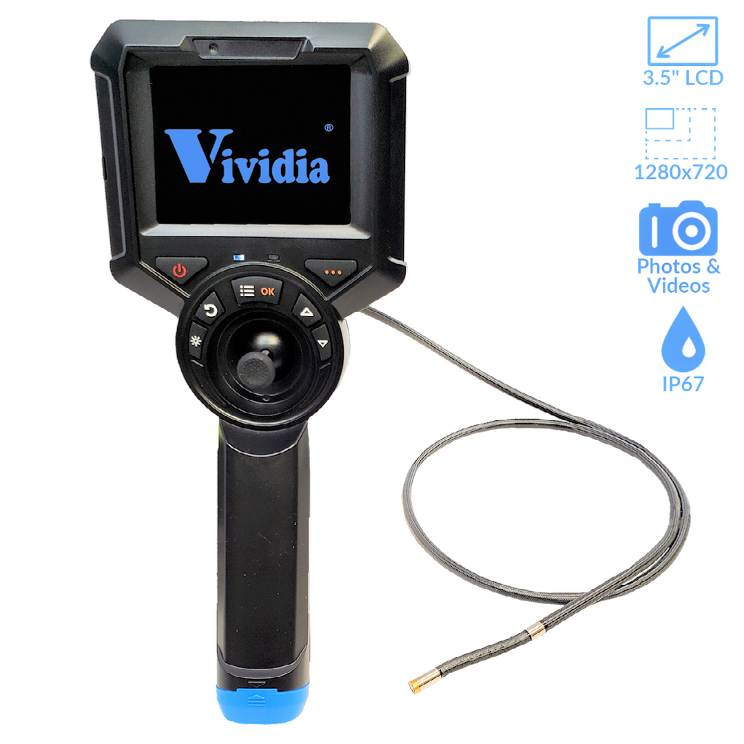 Vividia ME-610X IPS Joystick Articulating Industrial Automotive Videoscope Borescope Inspection Camera with 6mm Diameter Probe and 1280x720 Resolution and Rechargeable Battery