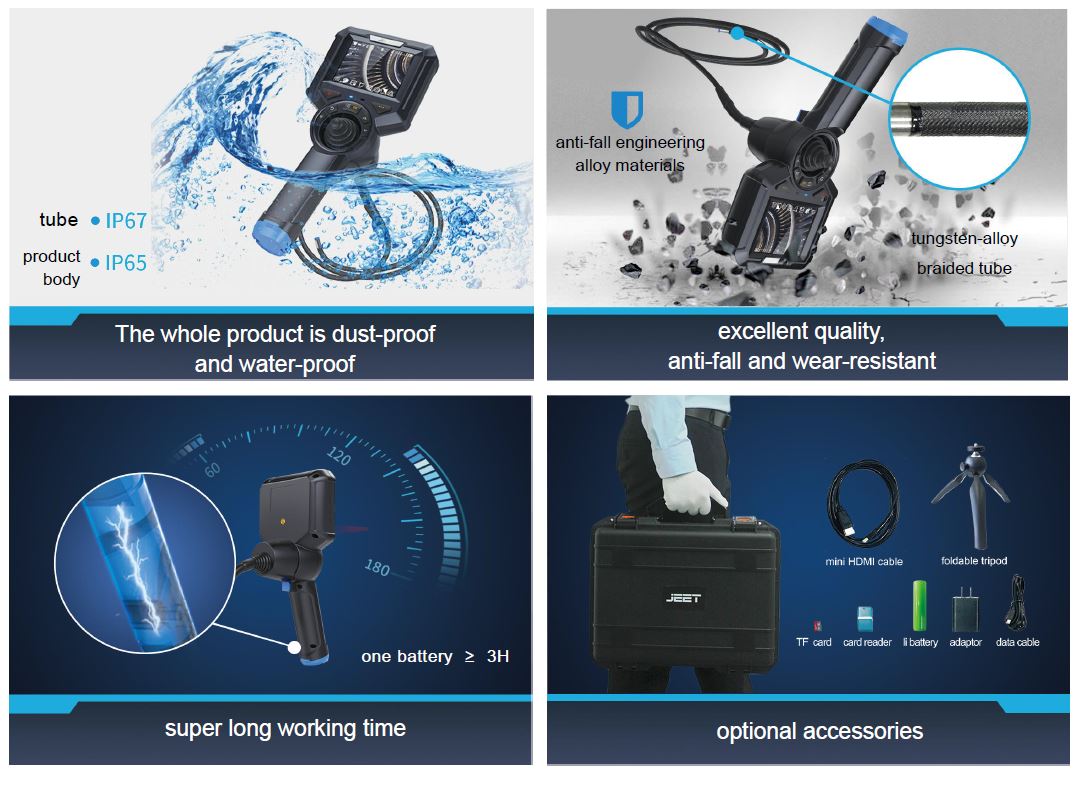 Vividia T5-1-1810 One-Way Articulating Borescope Industrial Videoscope Inspection Camera with 1.8mm Diameter Probe Camera and 5" Monitor