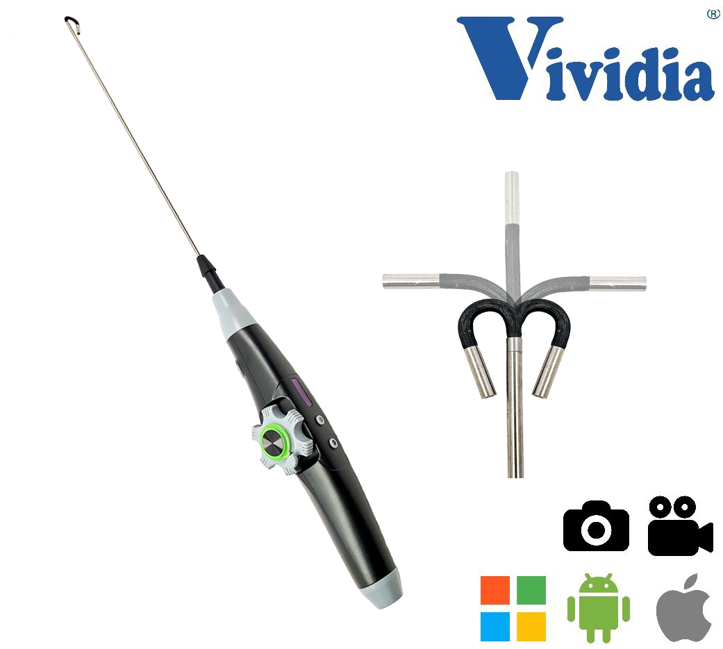 Vividia W2430 USB/WiFi Rigid 2-Way Articulating Borescope Videoscope with 4mm 0.157" Diameter 16 Inch Long Probe for PC iPhone iPad Android Devices