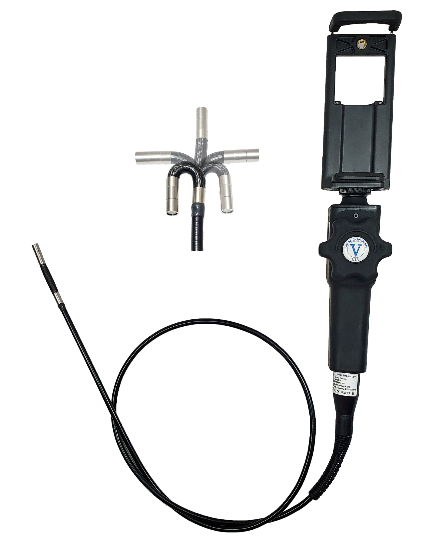 Vividia VA-455i Flexible Two-Way Articulating Digital Inspection Camera Borescope Videoscope with 5.5mm (0.217") Diameter 1m Long for iPhone iPad and Android Devices