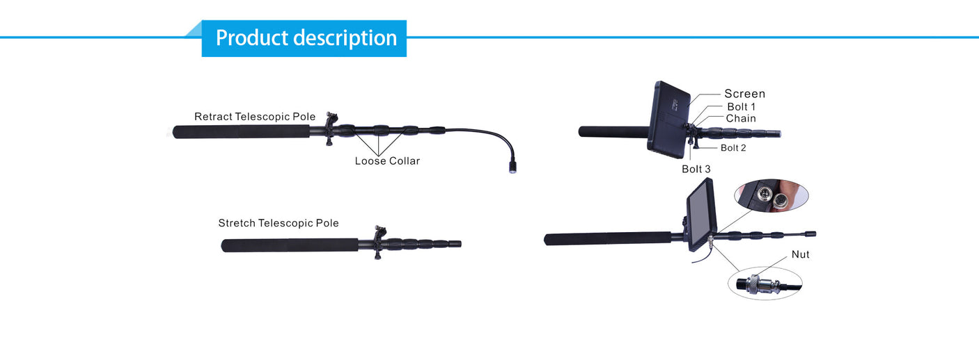 Vividia SRP-500 Rescue and Search Telescopic Pole Video Audio Camera System 5 Meter Long with DVR Recording 7" LCD Screen and Sturdy Case