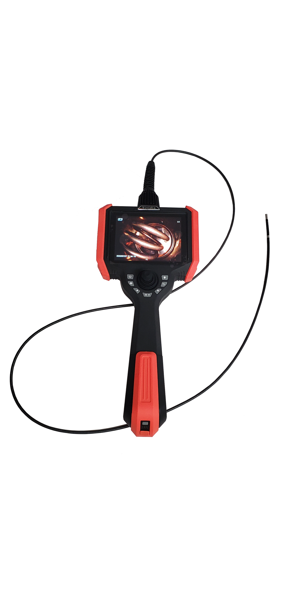 Vividia VK-3815 VK-3830 Joystick 360 Degree Articulating Video Borescope with 3.8mm Diameter 1.5 or 3 Meter Long Probe and 5" LCD Monitor