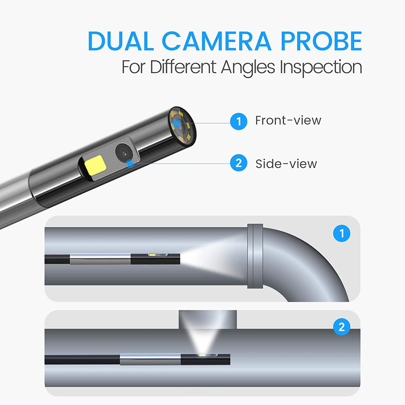 Vividia BD-80150 Super-Long Dual Camera Borescope with 8mm / 0.32" Probe 15 Meter / 50ft Long  and 5" LCD Monitor