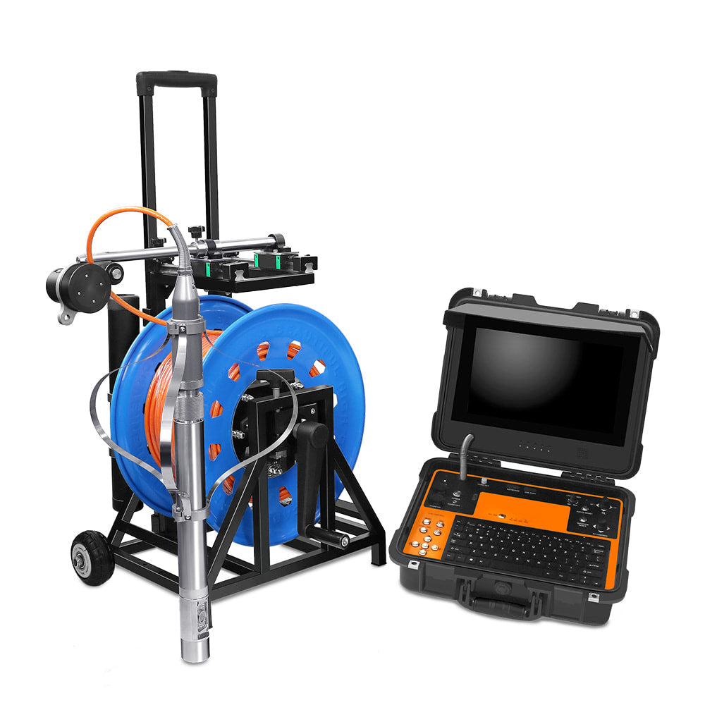 Vividia DV13-45LDP-200 DV8-45LDP-200 Underwater Borehole Well Inspection Camera System with 45mm Diameter Rotational Dual-View Camera and 200 Meter Cable Manual Reel