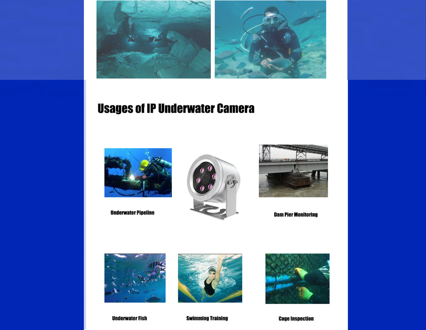 Vividia UWC-8905i Underwater Inspection and Monitoring IP Camera 10 Meter Flexible Cable and Network Video Recorder