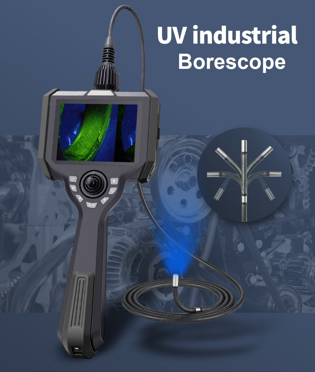 Vividia UV-K-6010 Joystick Articulation UV Light Video Borescope 6mm Diameter 1m Long Probe