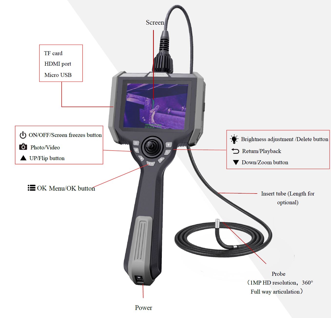 Vividia UV-K-6010 Joystick Articulation UV Light Video Borescope 6mm Diameter 1m Long Probe