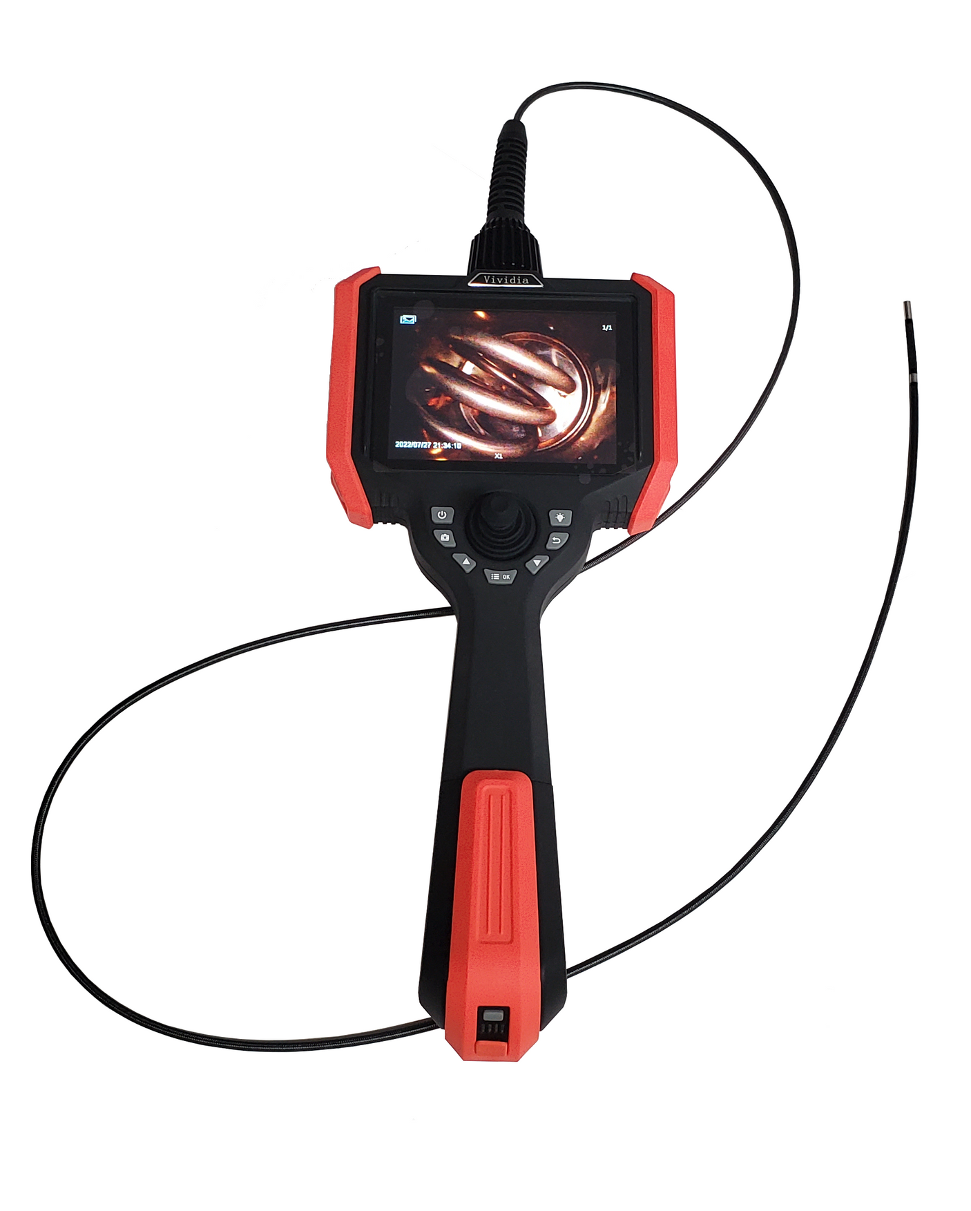 Vividia BD-K-3915 and BD-K-3930 Dual-Camera Joystick Articulation Borescope 5 Inch Monitor 3.9mm Diameter Probe