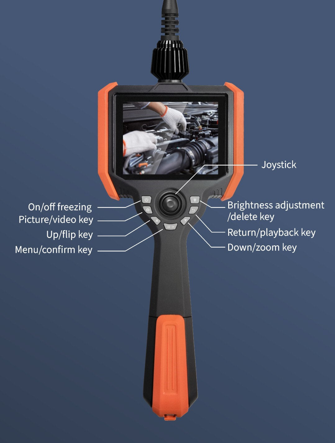 Vividia BD-K-3915 and BD-K-3930 Dual-Camera Joystick Articulation Borescope 5 Inch Monitor 3.9mm Diameter Probe