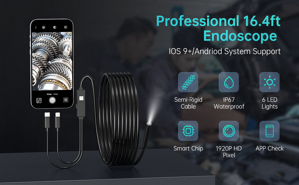 Vividia FC-8050i Waterproof Borescope for iPhone iPad Android with 7.9mm Diameter Camera