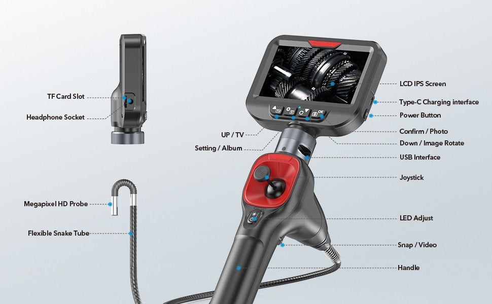 Vividia ME-610A Flexible Joystick Articulation Video Borescope 6mm Diameter 4.3" Monitor