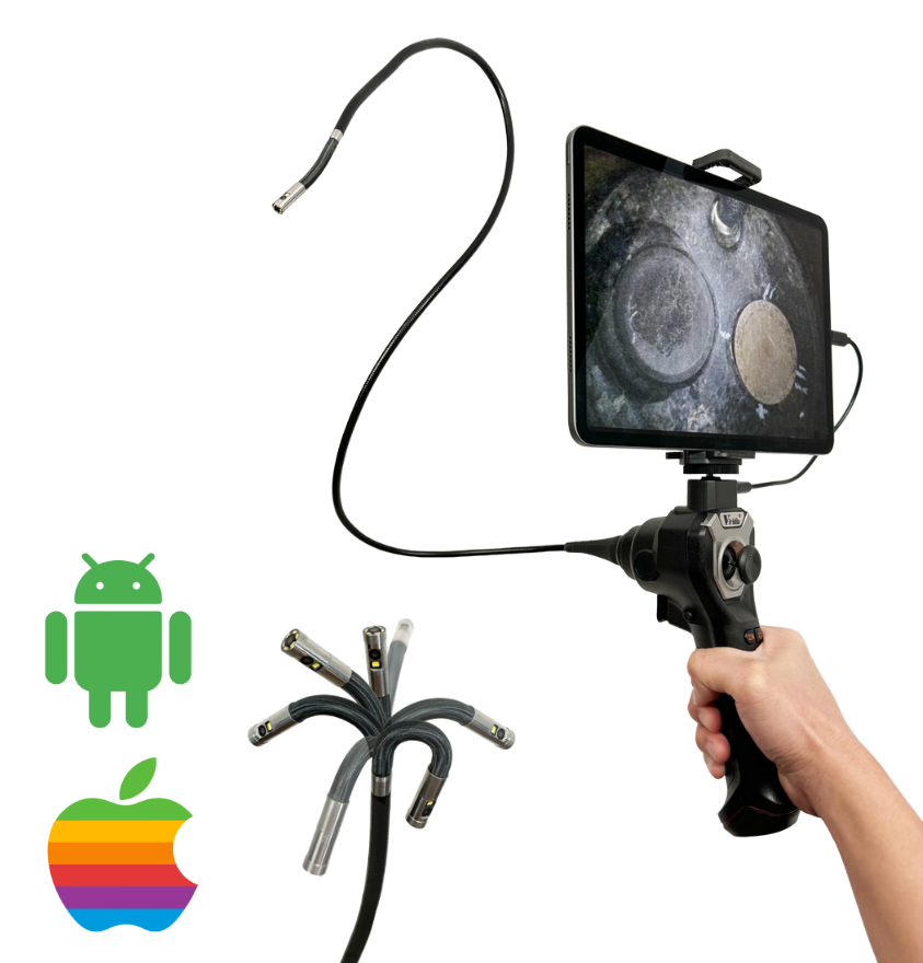 Vividia CX-D6590i Dual Camera Semi-Rigid Joystick Articulating Borescope with 6mm (0.236") Diameter 1m Long for iPhone iPad and Android Devices